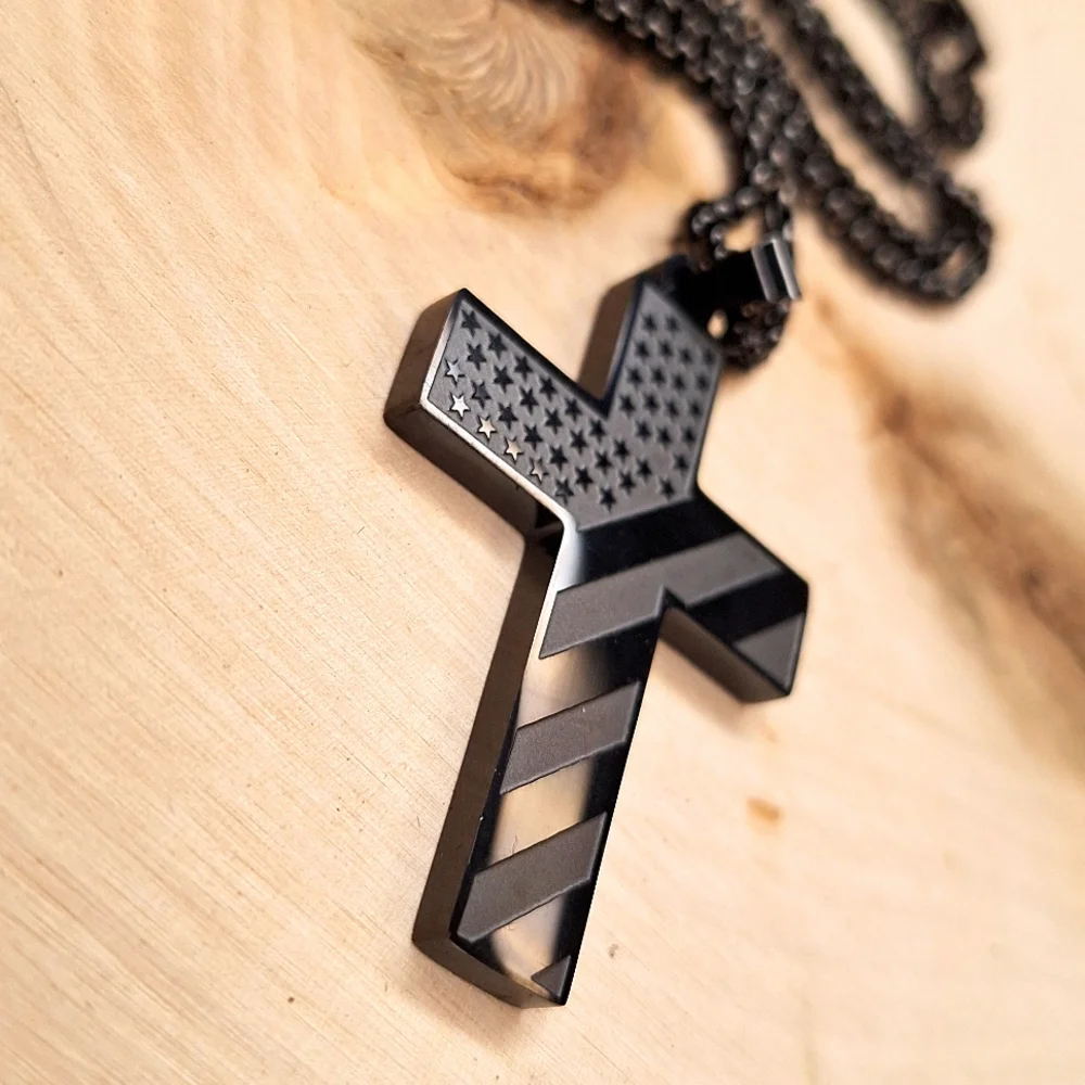 Stars & Stripes American Flag Stainless Steel Men's Pendant Necklace